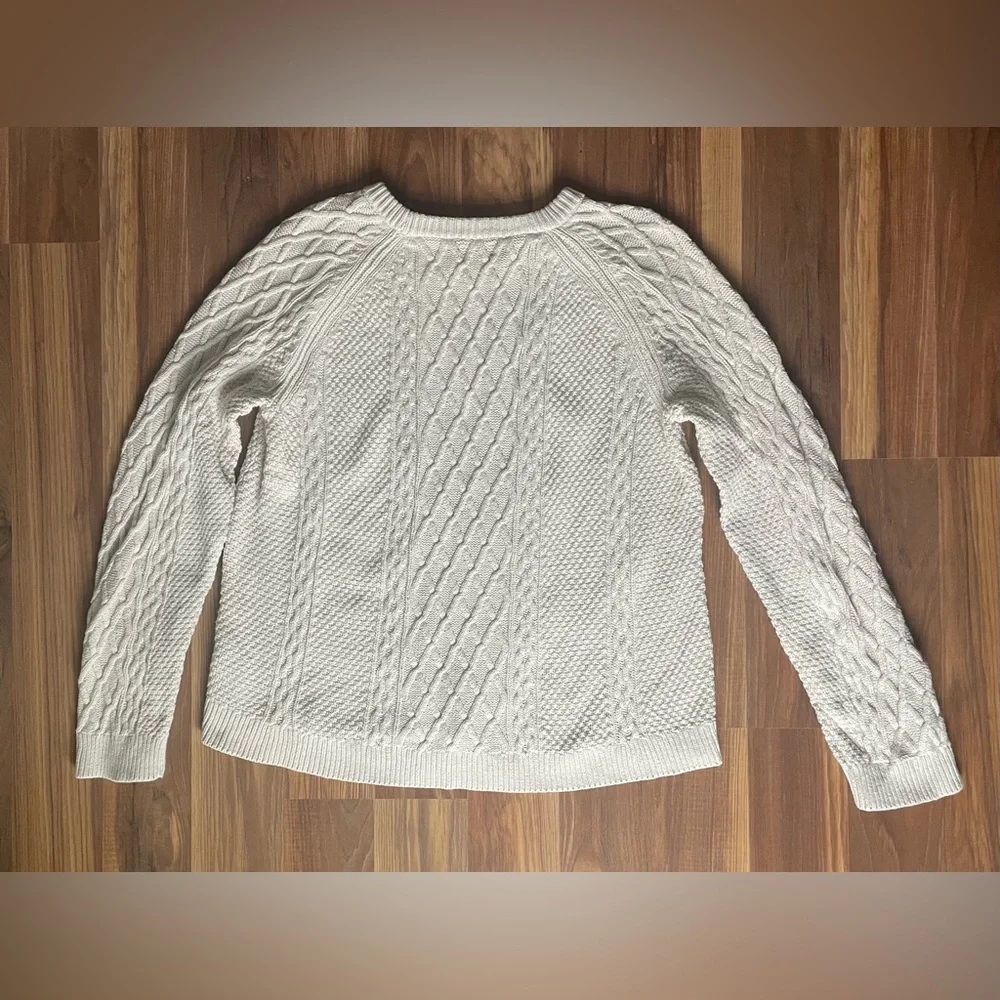 J. Crew Women's Ivory Cable Knit Crew Neck Sweater | women’s XL - Picture 6 of 6